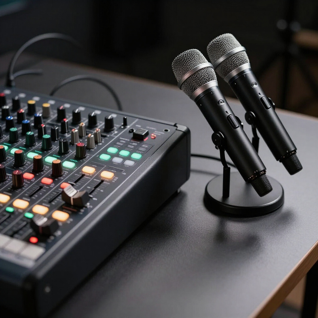 Audio mixer and microphones for event sound systems